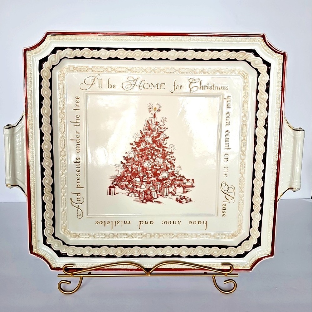 Grasslands Road Platter 16.5" w Stand Embossed Home for Christmas Tree Box 1731